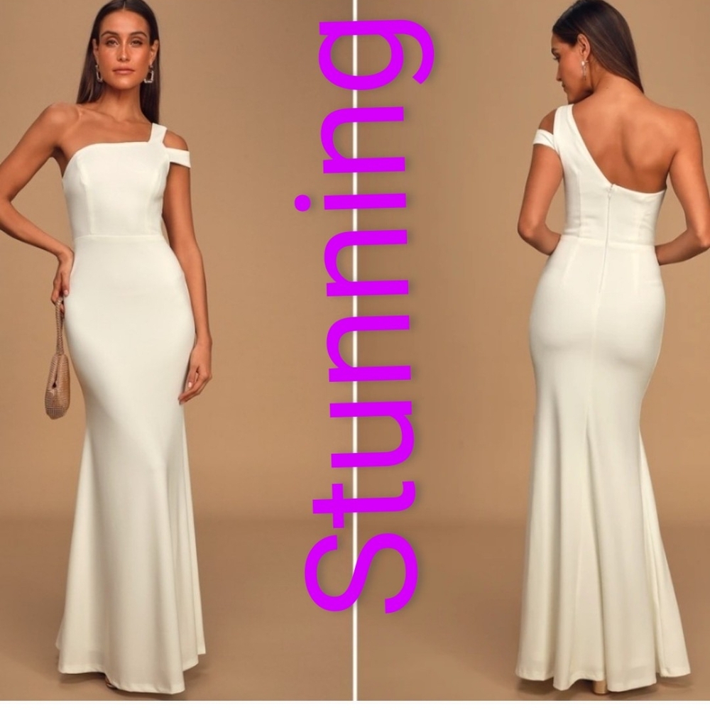 Lulu's Elegant White One-Shoulder Dress